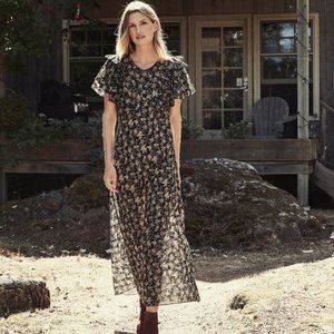 Doen Linnea black Lilium floral maxi dress - S